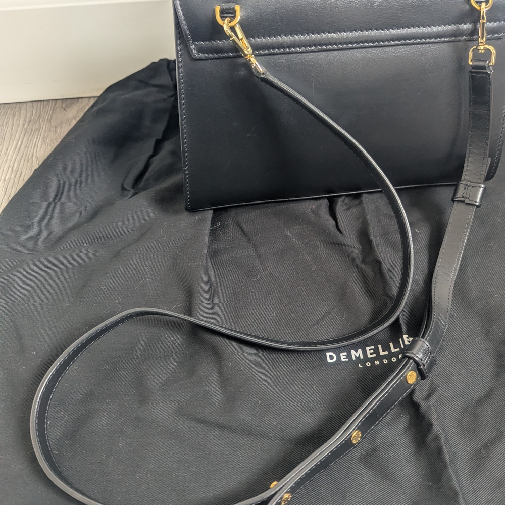 DeMellier Midi Montreal Black Leather Top Handle Bag with Gold Hardware - Picture 4 of 16